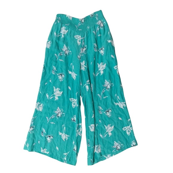 Free People Turquoise Smocked Floral Flowy Pants XS - Picture 3 of 4